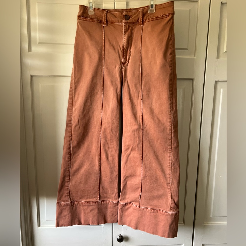 Anthropologie Pintucked Wide Leg Cropped Chino